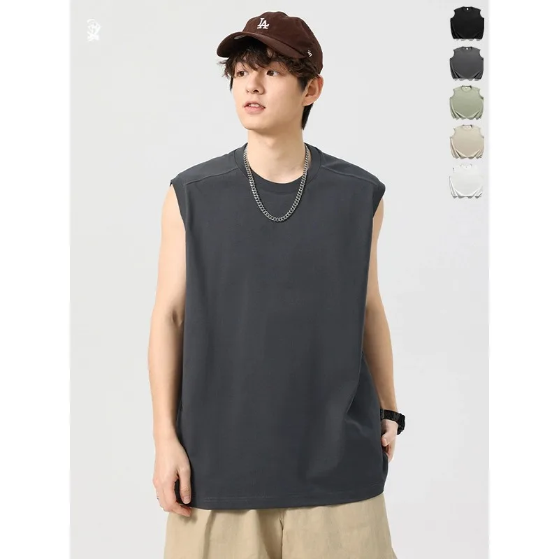 

Men's Heavyweight 260g Cooling Tank Top American Style Basic Sleeveless Shirt for Summer Couple Casual Versatile Wear