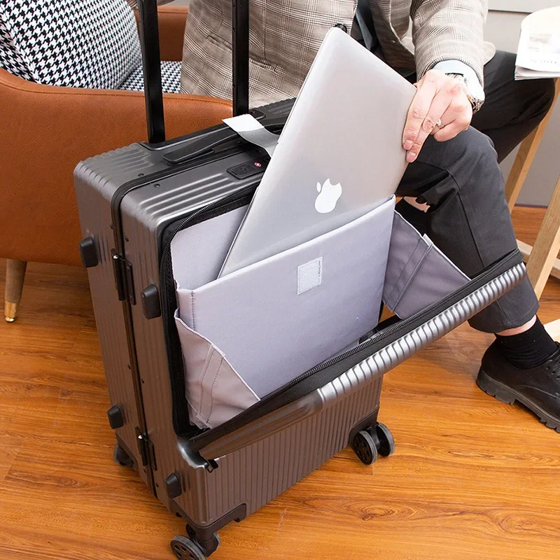 Aluminium frame trolley luggage,Business Travel Suitcase on wheels,suitcase with laptop bag,Rolling luggage, With Micro USB