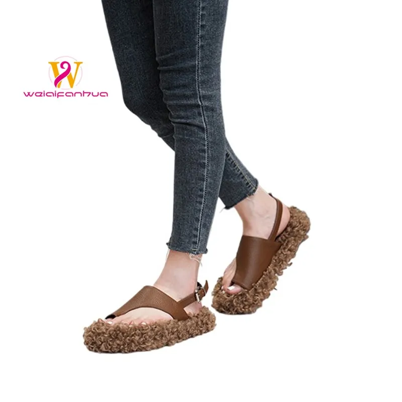 

Women's Sandals 2026 New Plush Sandals Women's Toeless Padded Slippers Large Size Women's Shoes 41-43 Luxury Sandals