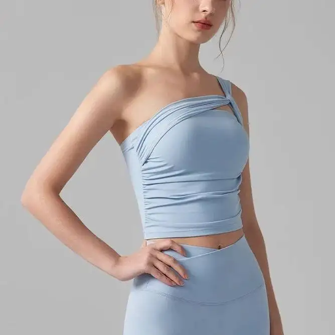 

One Shoulder Bra Women S Shock Proof High Intensity Sports Underwear Fixed Cup Running Fiess Vest Yoga Clothing Top Suit