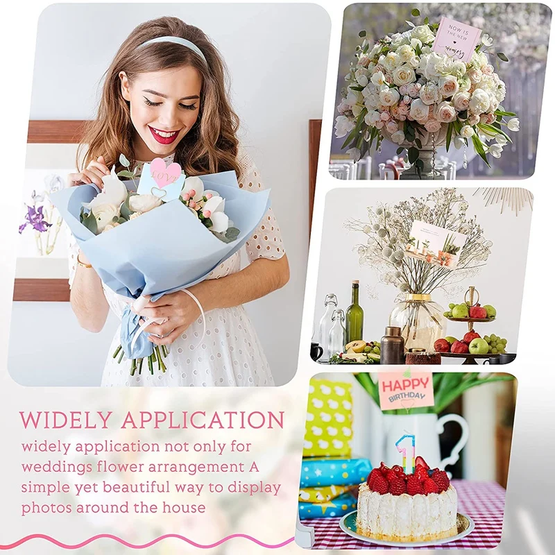 New 30 Pcs Metal Floral Place Card Holder, 13 Inch Heart Shape Flower Picks Clip For Floral Arrangement, Gift Card Holder