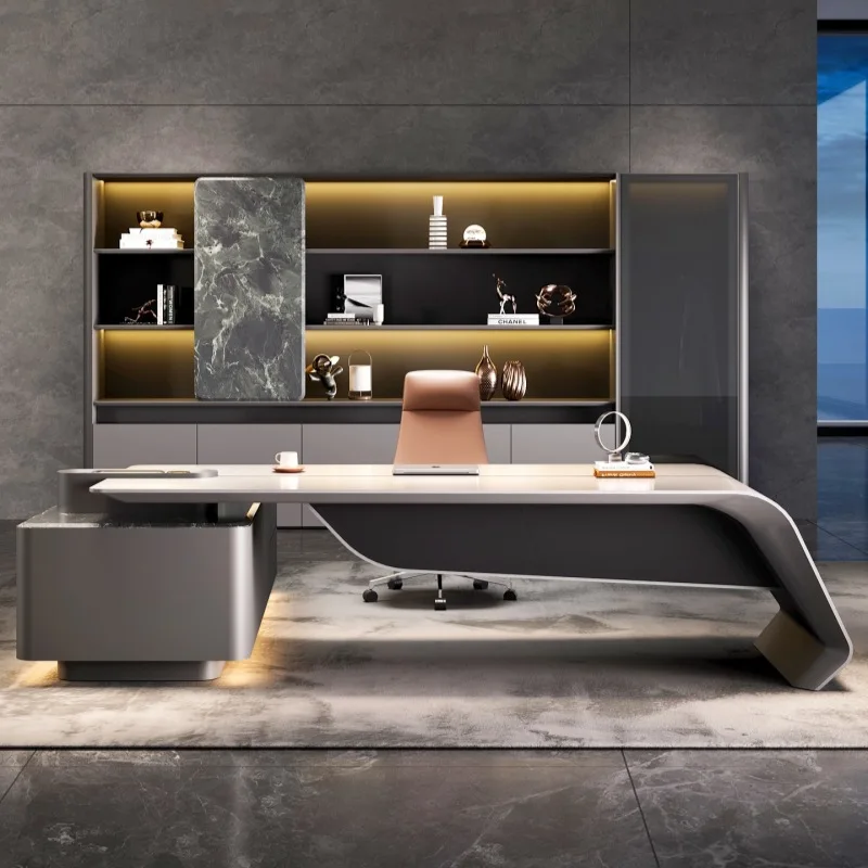 CEO Desk,Boss Table,Marble-Patterned Executive , Italian-Style Luxury Stone , High-End Lacquered Desk For The President'S Office