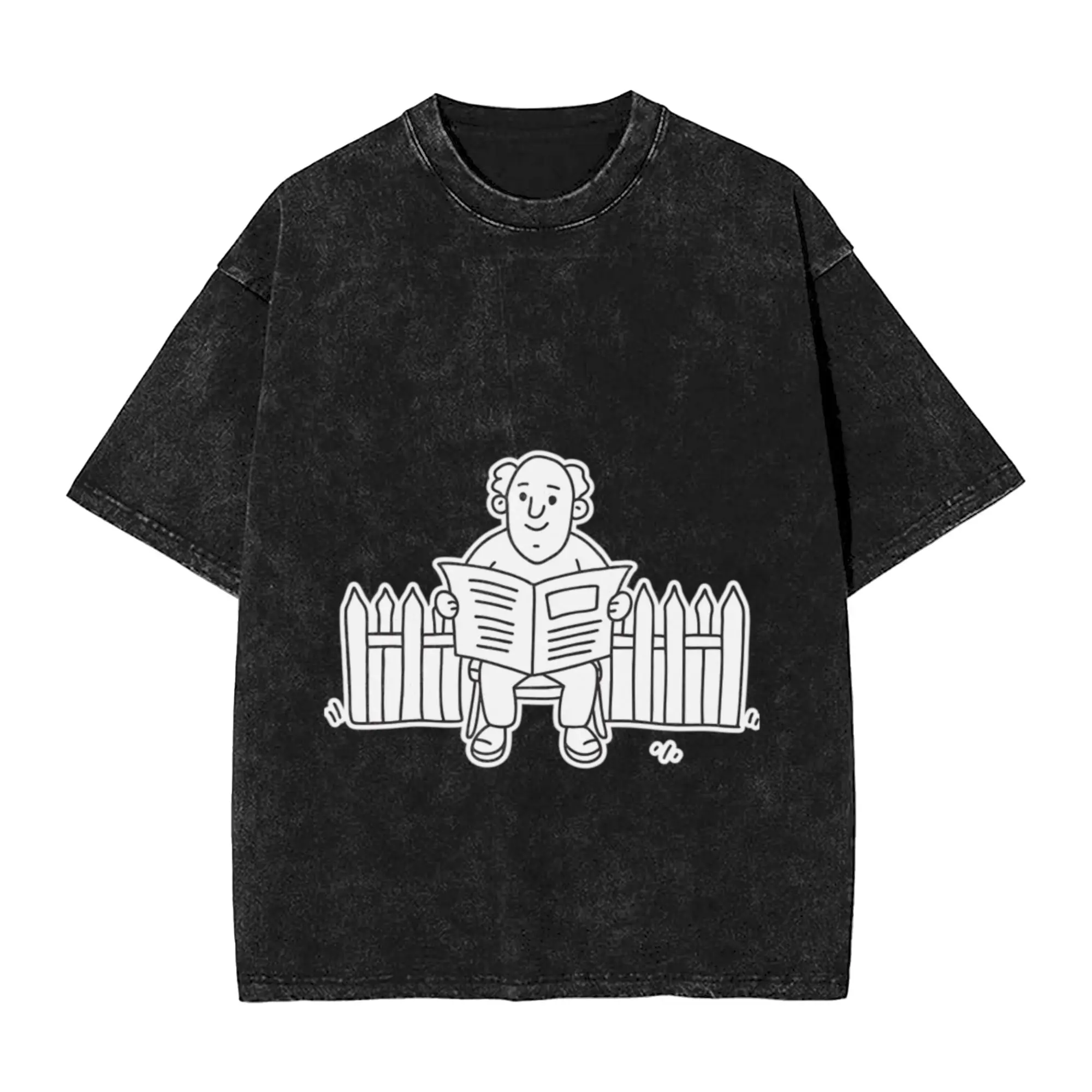 An uncle reading the paper while seated near a garden fence Classic Comfort A Vintage Oversized Cotton T-Shirts