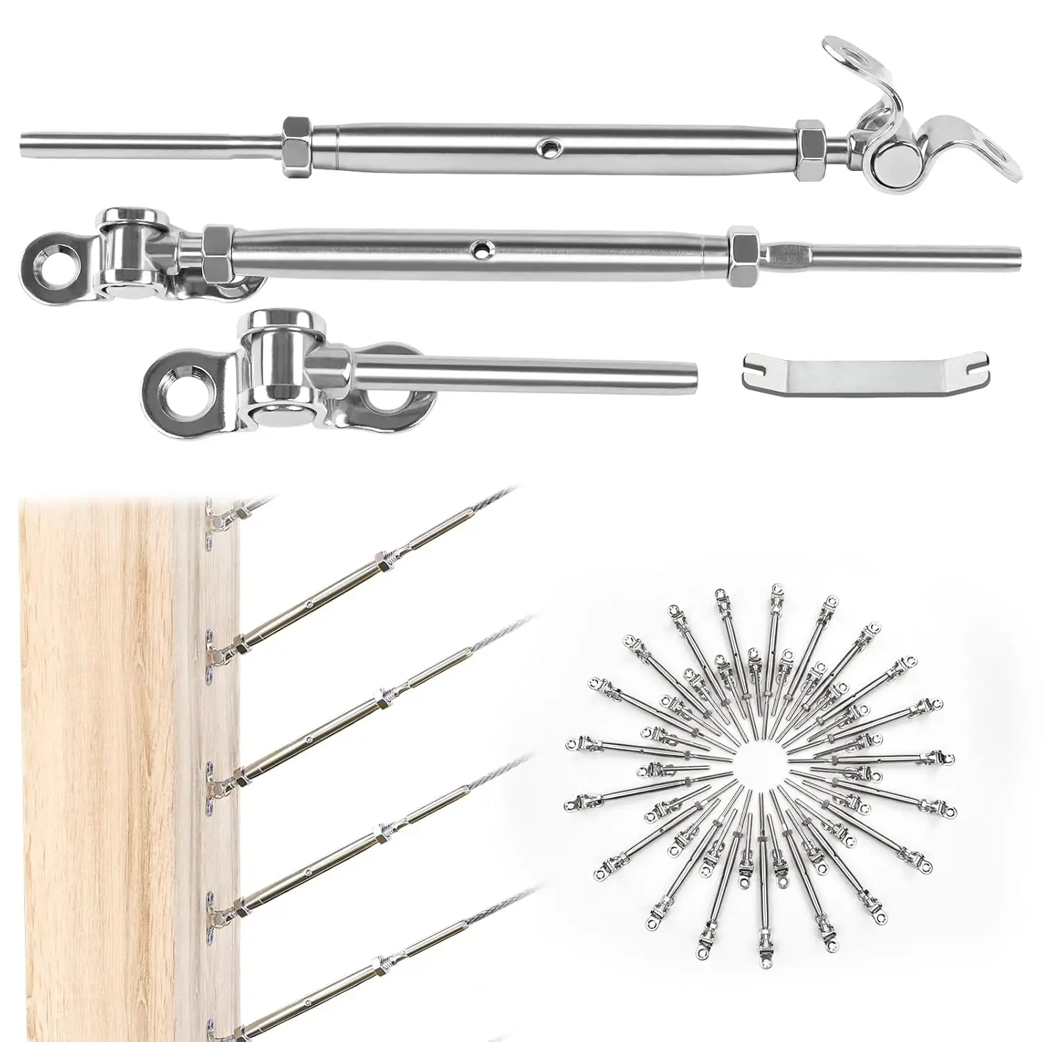 

20 Pairs 1/8" Cable Railing Hardware Kit Swage Toggle Turnbuckle for Wood Post T316 Stainless Steel Deck Cable Railing System
