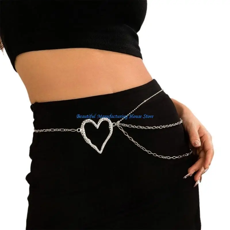 E56A المعادن القلب قلادة الخصر سلسلة ملهى ليلي سلسلة الجسم الجسم مع سلسلة الموسعة التسلق مجوهرات للجسم لفتاة امرأة