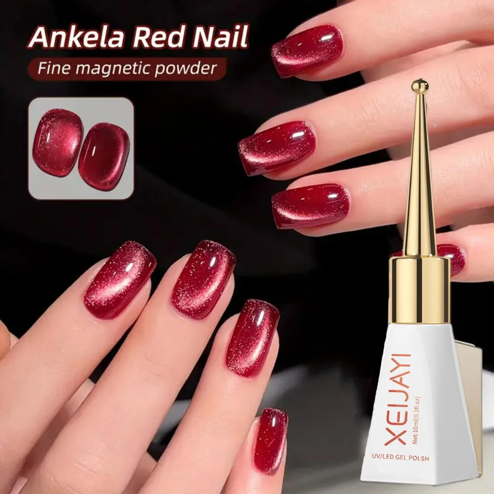 XEIJAYI 10ml Ankela Red Cat Eye Gel Nail Polish Nowy Lakier do Paznokci Efekt Kociego Oka Ruby Cat Magnetic Eye Nail Gel LED Super Błyszczący Lakier do Paznokci dla Kobiet na Prezent*