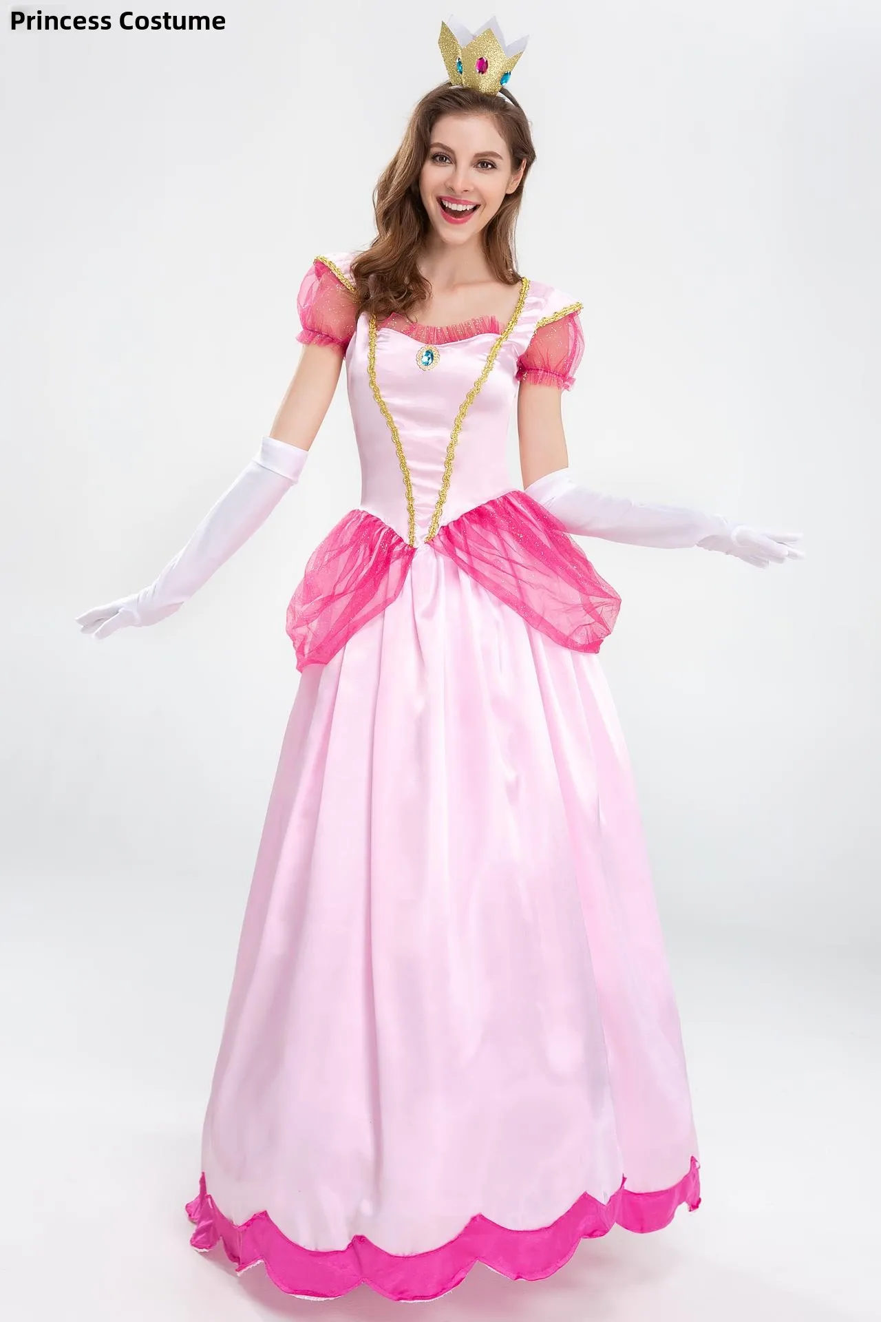 할로윈 무대 의상 핑크 공주 파티 여왕 의상 마리오 공주 캐릭터 여성 전통 의상 폴리에스터 섬유