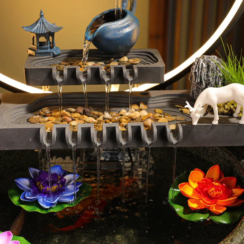 Suspended pot, flowing water circulation, fresh fortune, fountain fish tank, desktop office decoration, opening, housewarming
