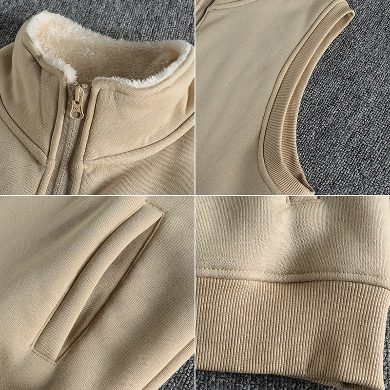 963# Winter New American Retro Sleeveless Stand Collar Thickened Lambs Velvet Vest Men\'s Fashion Simple Warm Casual Waistcoat