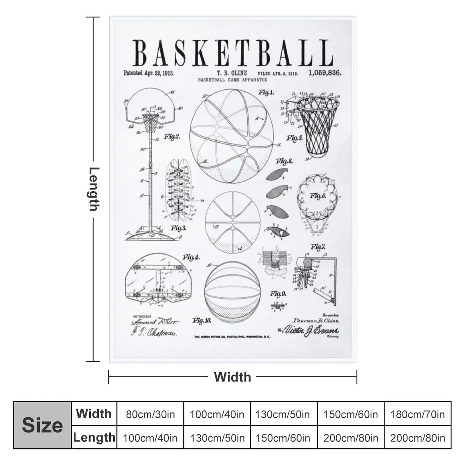 Basketball Old Vintage Patent Drawing Print Throw Blanket Thermal Bed covers Travel christmas decoration Blankets