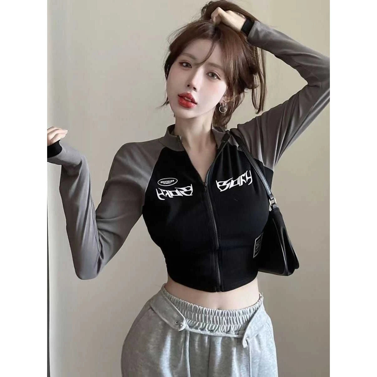 مثير ort سستة سترة المرأة سليم صالح الأعلى الساخن فتاة تصميم الحسية Sle طويل Sve تي شيرت لخريف Faion الاتجاه