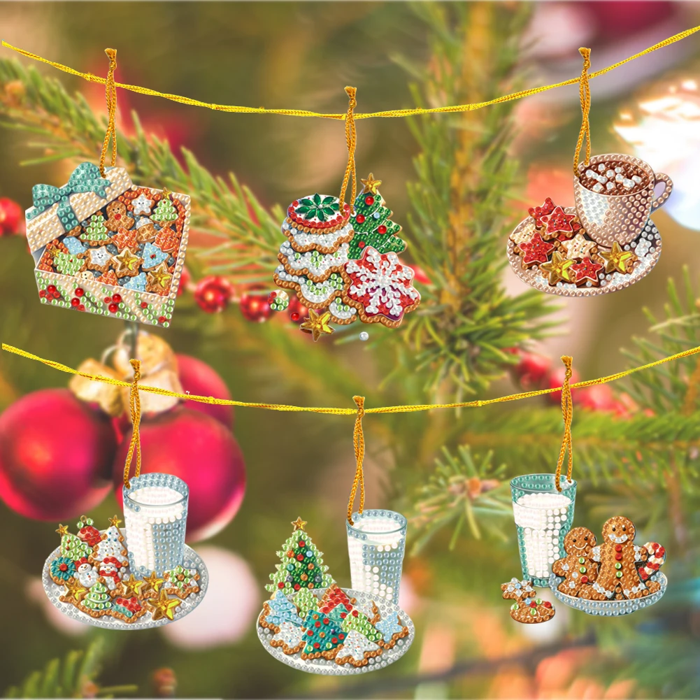 

6pcs Xmas Food 2D Flat DIY Diamond Painting Art Pendant Wall Door Decoration