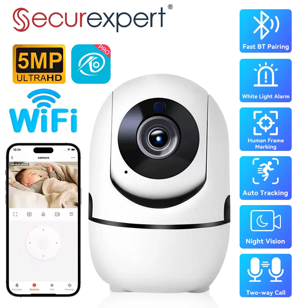 5MP WiFi Indoor Camera 2K Smart WiFi Security Camera 360° PTZ Automatic Tracking Detection Night Vision Baby Monitor CCTC Camera