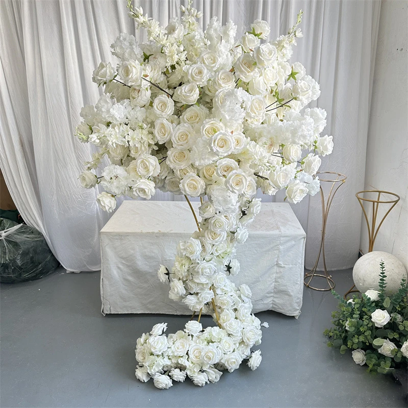 3/2/1m Luxury White Rose Artificial Flower Row Wedding Table Centerpiece Flowers Backdrop Wall Arches Decor Party Stage Flora