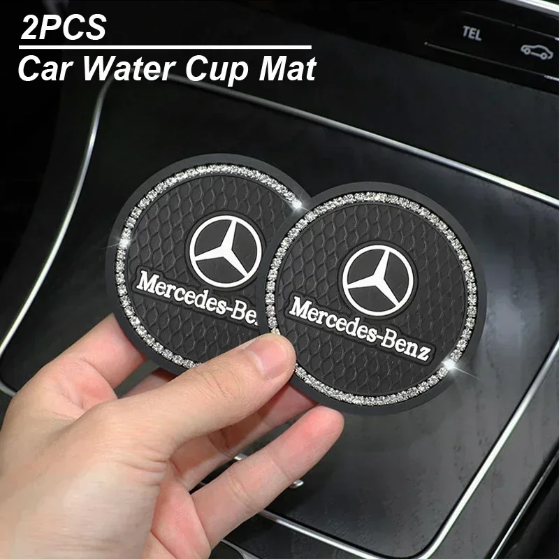 2Pcs Diamond Car Water Cup Slot Mat Non-Slip Coaster Pad for Mercedes Benz E350 A200 G500 C63 C200 W204 W222 W168 W176 W111 W205