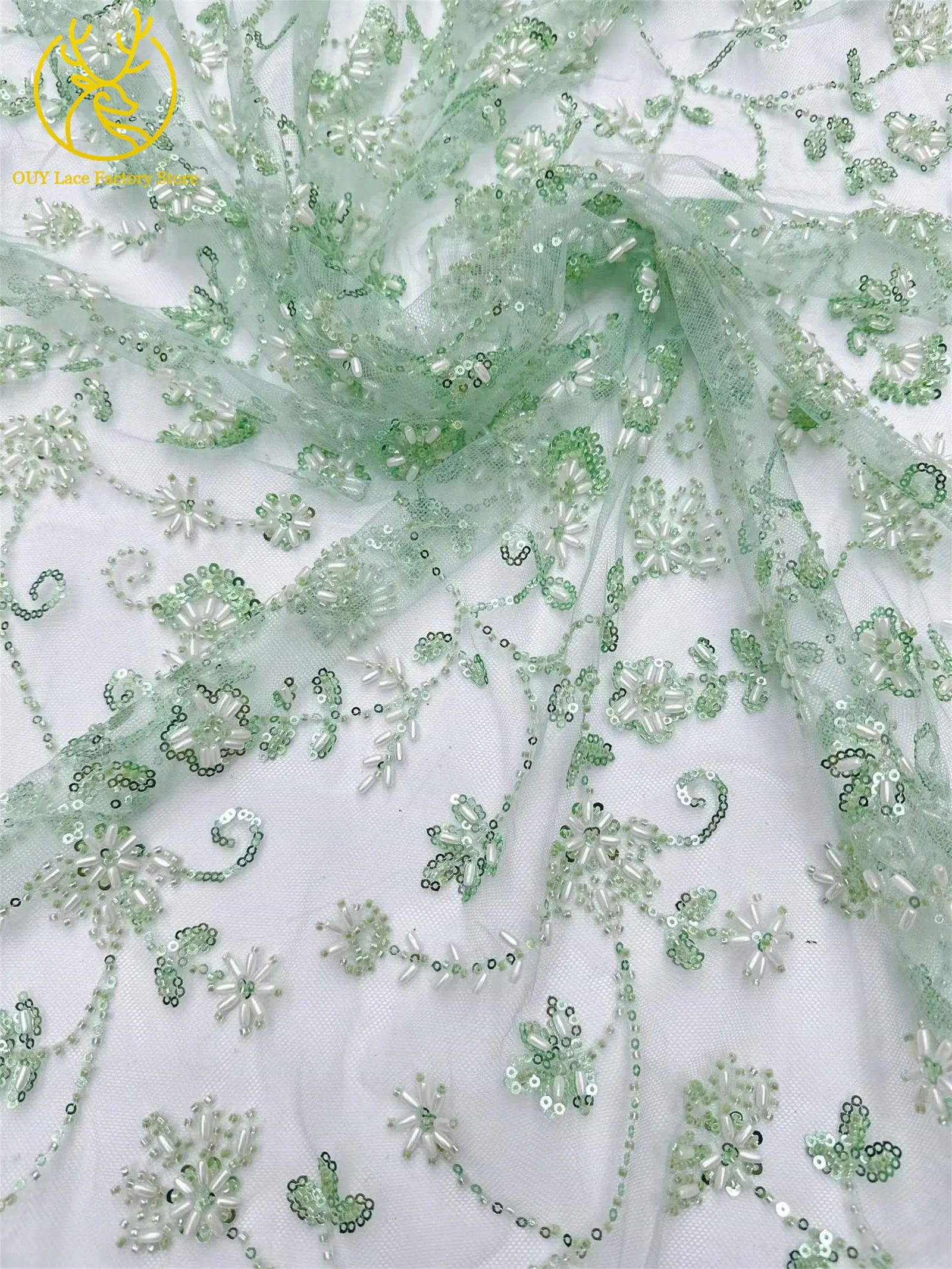 Königsblauer luxuriöser handgefertigter Perlen-Spitzenstoff, 5 Yards, hochwertiger französischer Tüll-Pailletten-Spitzenstoff für Party- und Hochzeitskleider – Detail 12