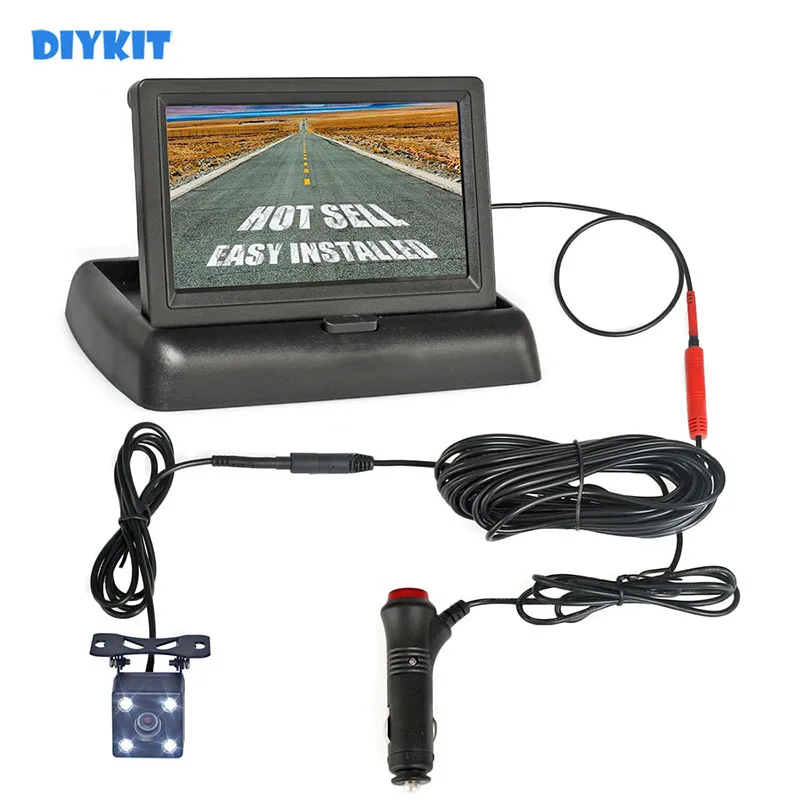 

DIYKIT 4.3inch Foldabl TFT LCD Car Monitor Vehicle Rear View Reverse Backup Car Camera Parking System Easy Installation