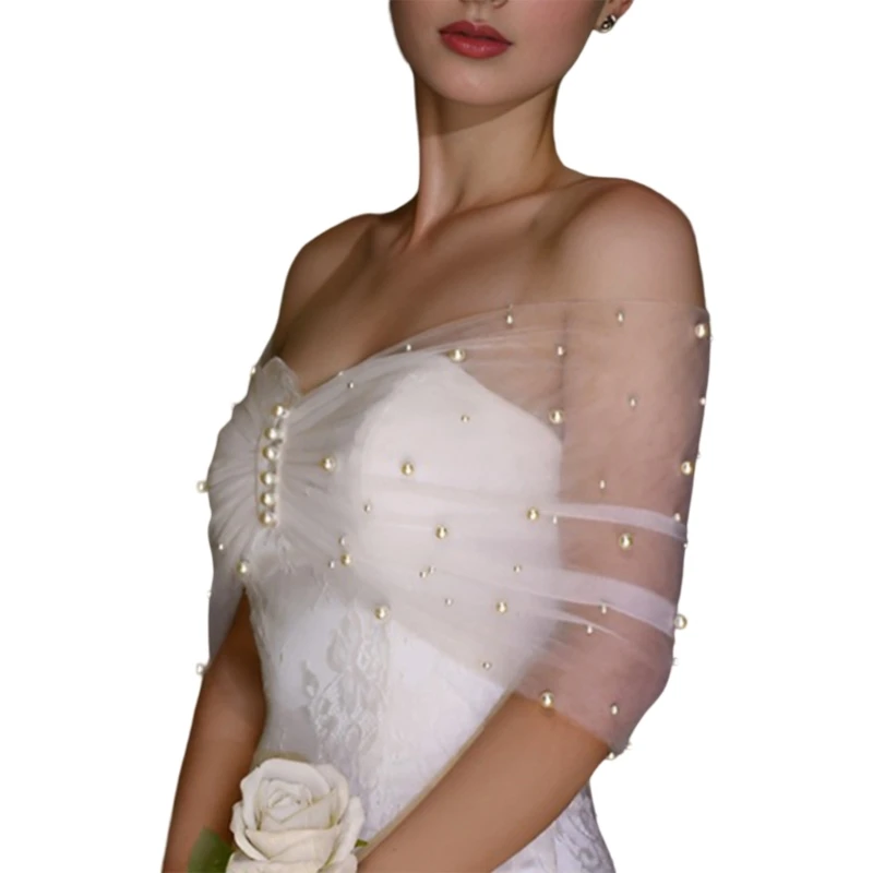 

Bridal Wedding Shawl Sheer Wrap Wedding Shawl Shrug Wrap with Pearl Beads Eye Catching Shoulder Wrap Proms Bride Capelet