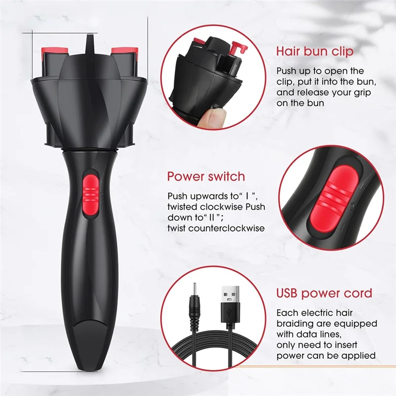 

KIKI 3 Piece Set Automatic Electric Braiding Machine Black DIY Styling Hair Curler Automatic Braiding Machine For Women Girl