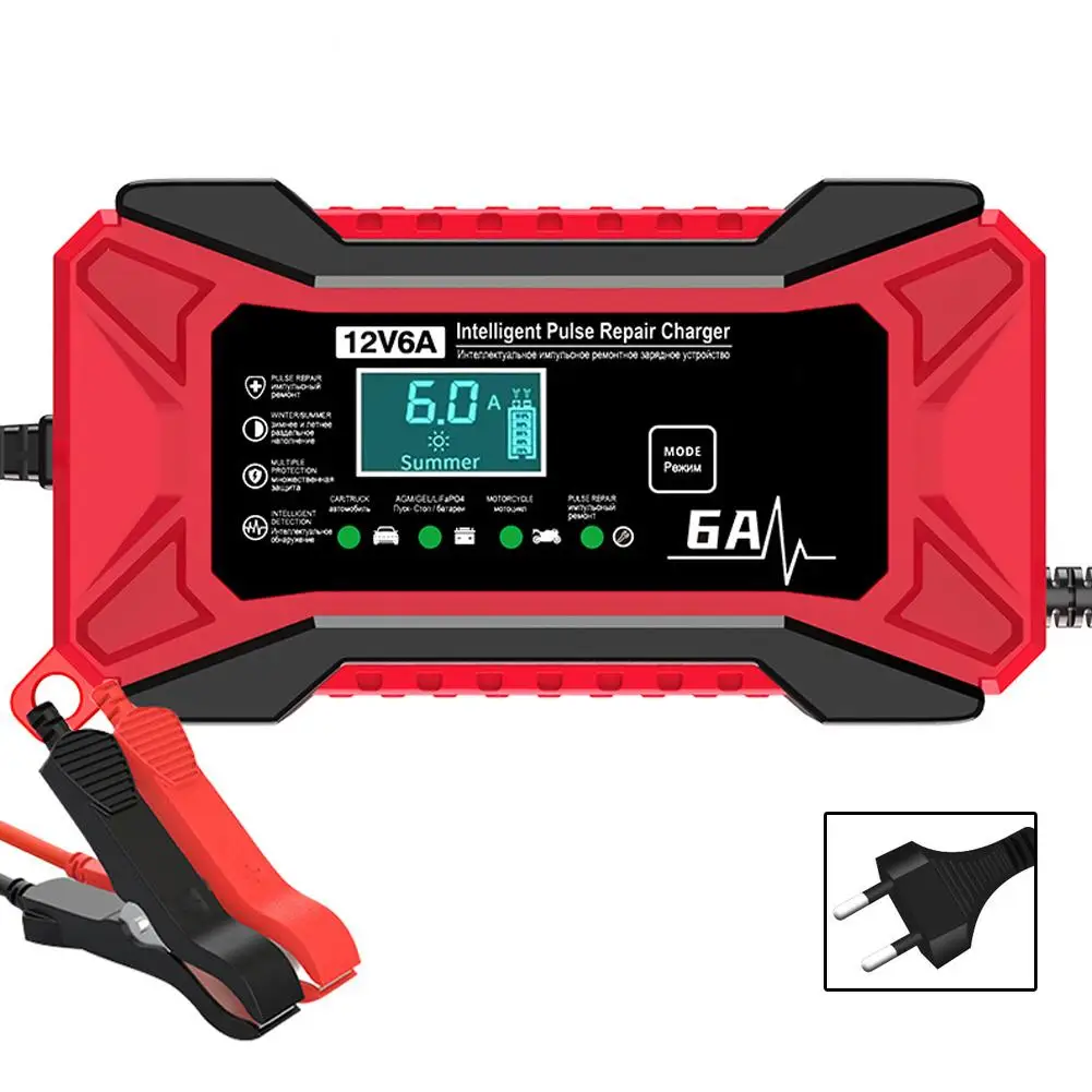 AliExpress 12V 6A LiFePO4 14.6V Smart Pulse Repair Car Battery Charger Charge AGM Deep Cycle GEL Lead-Acid Charger For Auto Motorcycle 