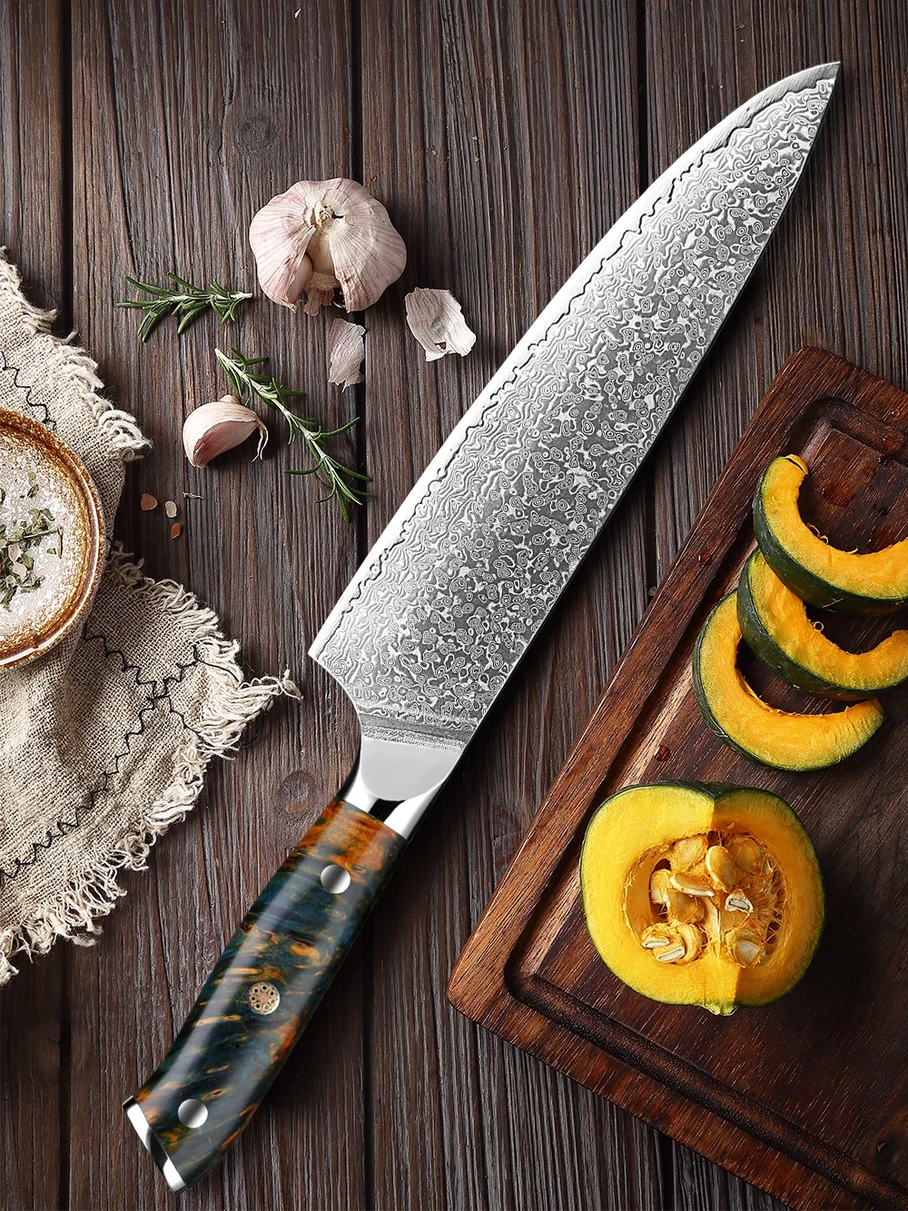 

Дамасский нож шеф-повара, 8-дюймовый японский стальной сердечник VG10, сверхтострый кухонный нож со стабилизированной деревянной ручкой, идеально подходит для приготовления пищи
