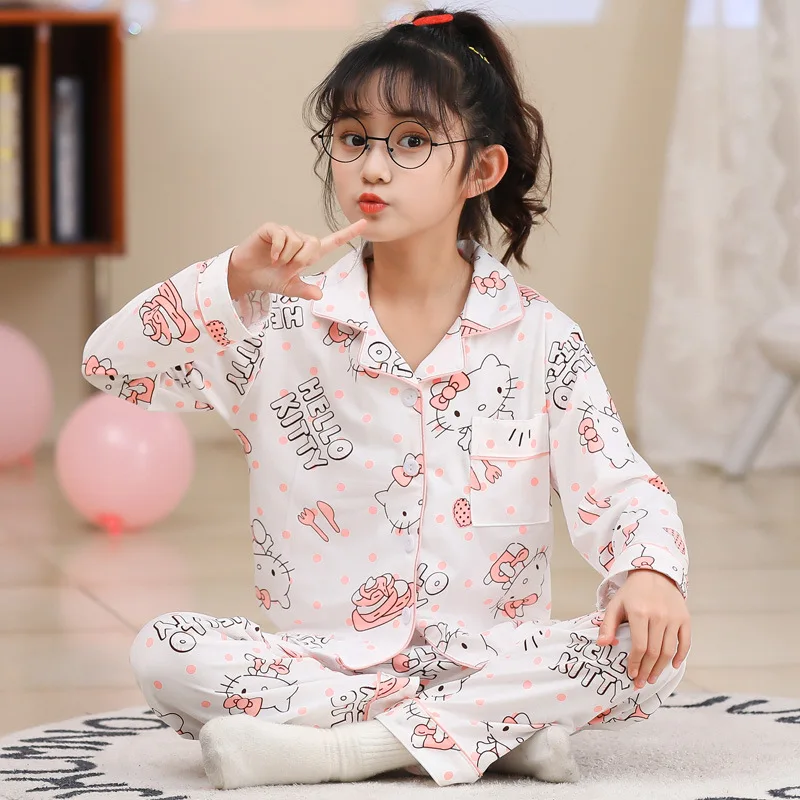 2 قطعة مجموعة بيجامات أطفال غرزة أنيمي Kawaii الفتيات الفتيان موضة القطن عادية بأكمام طويلة بلايز السراويل لينة الكرتون Homewear