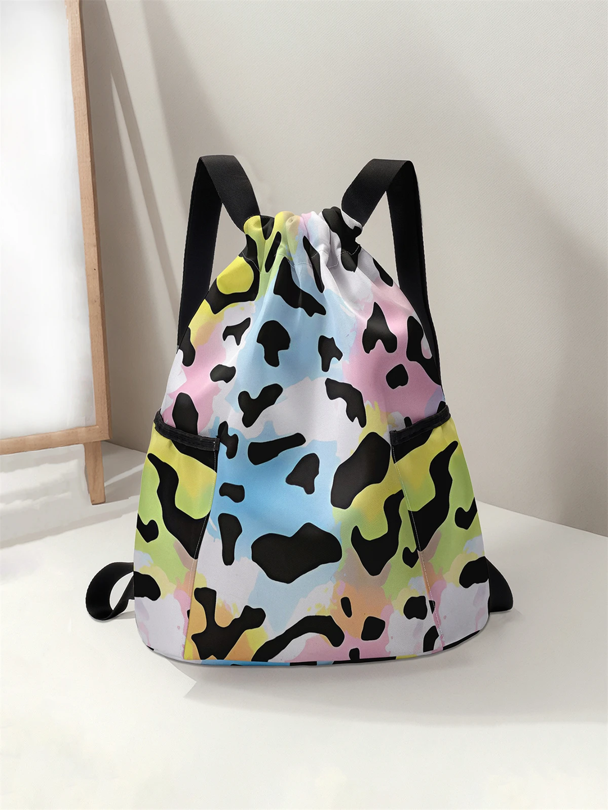 

Leopard Pattern Drawstring Backpack - Large Capacity Durable Fitness Bag, Adjustable Shoulder Straps, Sports Beach Backpack
