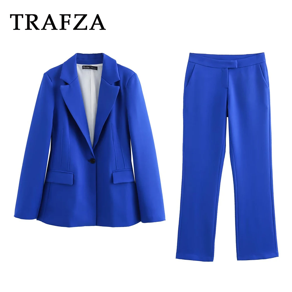 Trafza-女性のためのスリムなブレザーとロングパンツ,モノクロスーツ,シングルボタン,ジッパー,オフィス,エレガントなセット,夏のファッション,2022