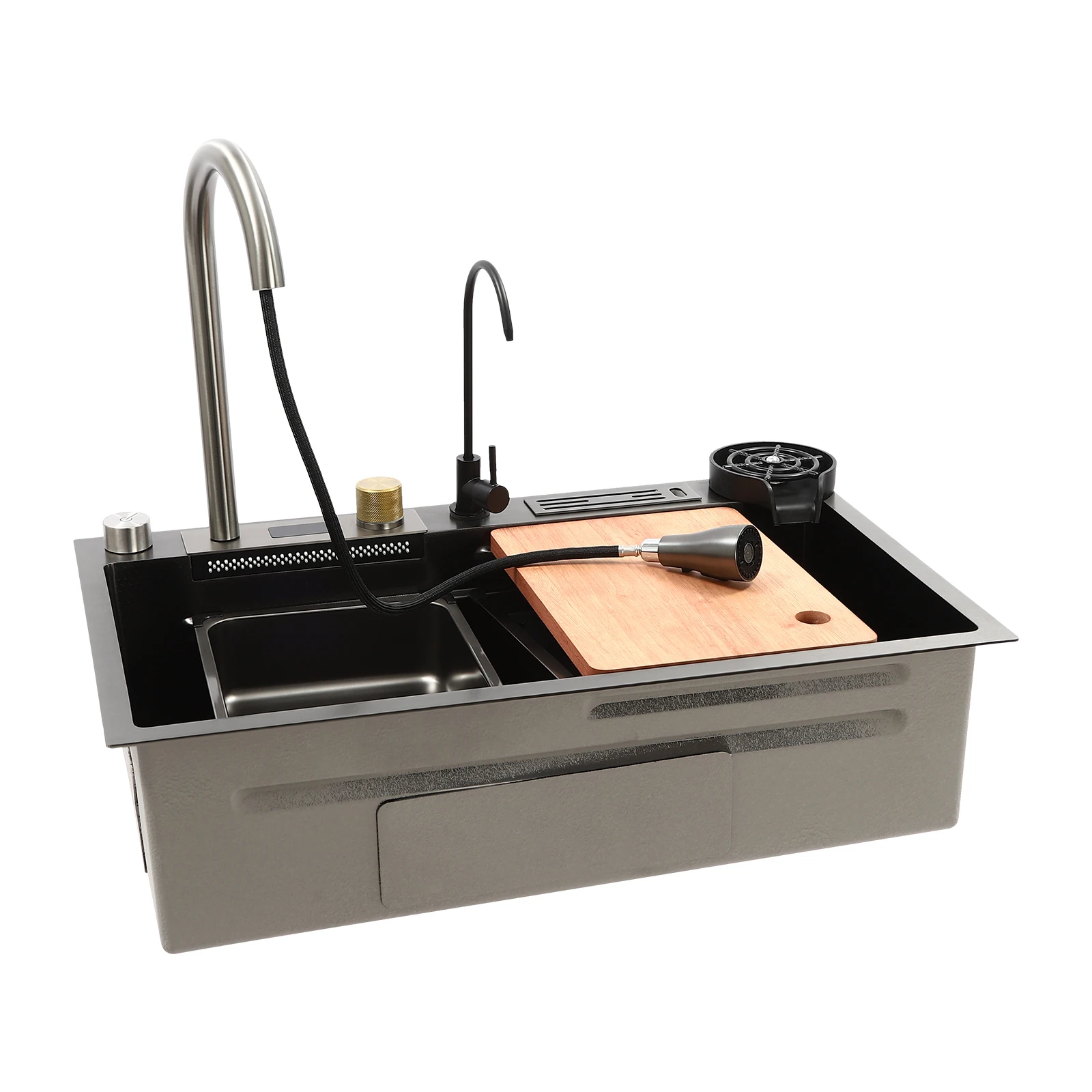 

Раковина с водопадом и цифровым дисплеем, кухонная мойка с водопадом из нержавеющей стали, простая установка, большая емкость 360° ° Смеситель поворотный для Хо