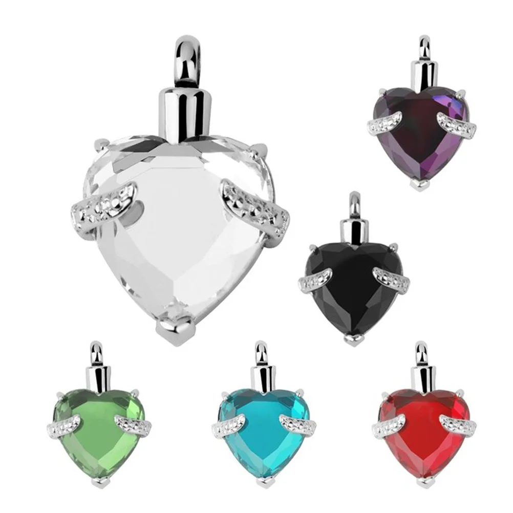 Heart Shape Crystal Cremation Urn Jewelry Accesory Ash Memorial Pendant Necklace Keepsake (White) Heart Shape Crystal Pendant