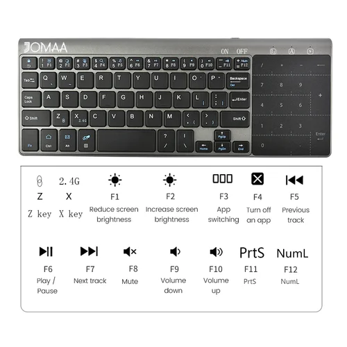 Imagen 2 del producto Mini teclado inalámbrico 2,4G + Bluetooth con panel táctil numérico para Notebook PC Smart TV portátil 59 teclas Mini teclado inalámbrico