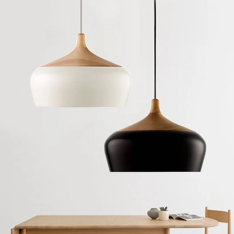 

2025 Modern Pendant Light Oak Wood Lamp E27 Socket Wood Lampholder Hanging Light White Black Optionally Hanglamp Woonkamer