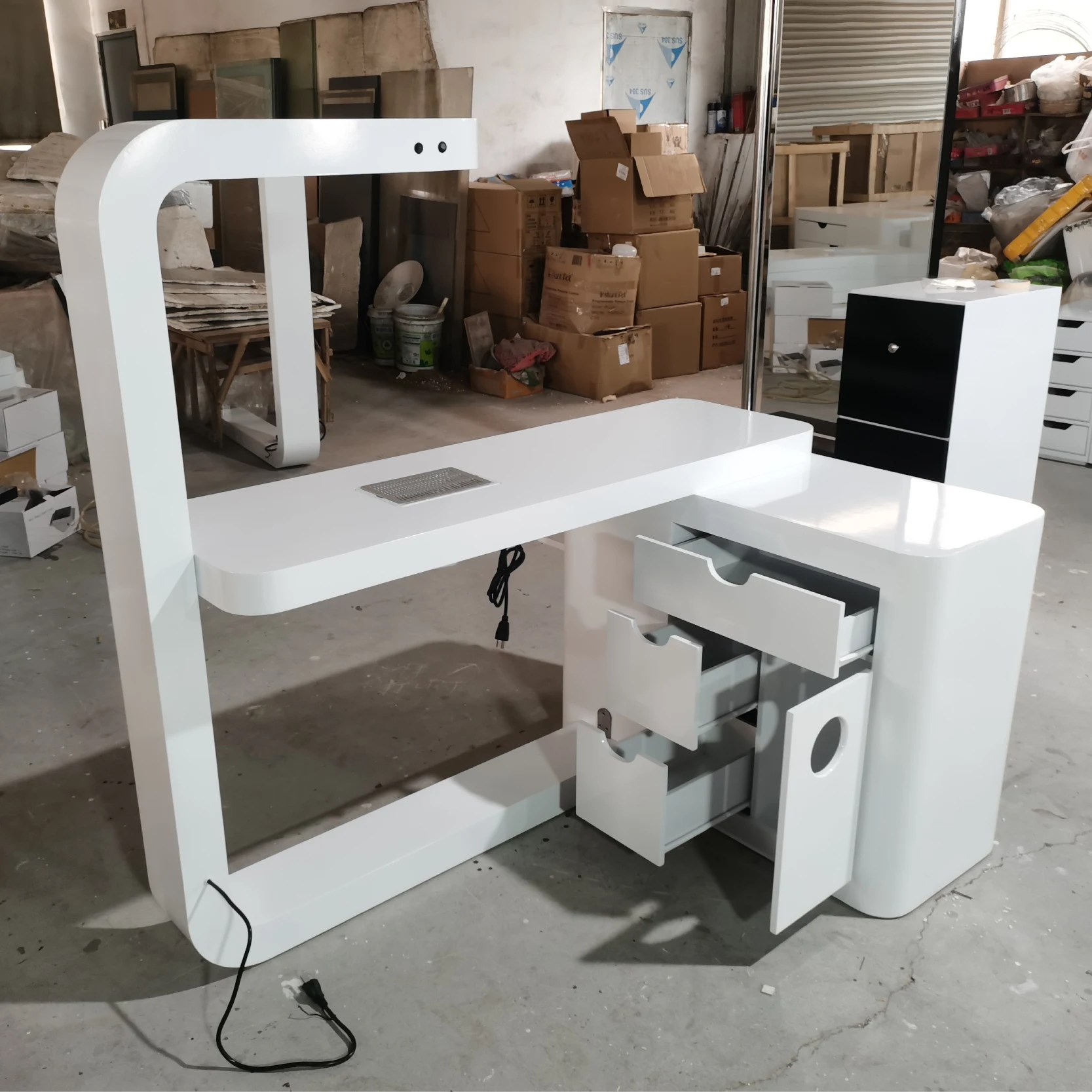 

Light Luxury Nail Salon Furniture Dust Collector for Manicure Table with Led Beauty Spa Furniture Nail Desk White