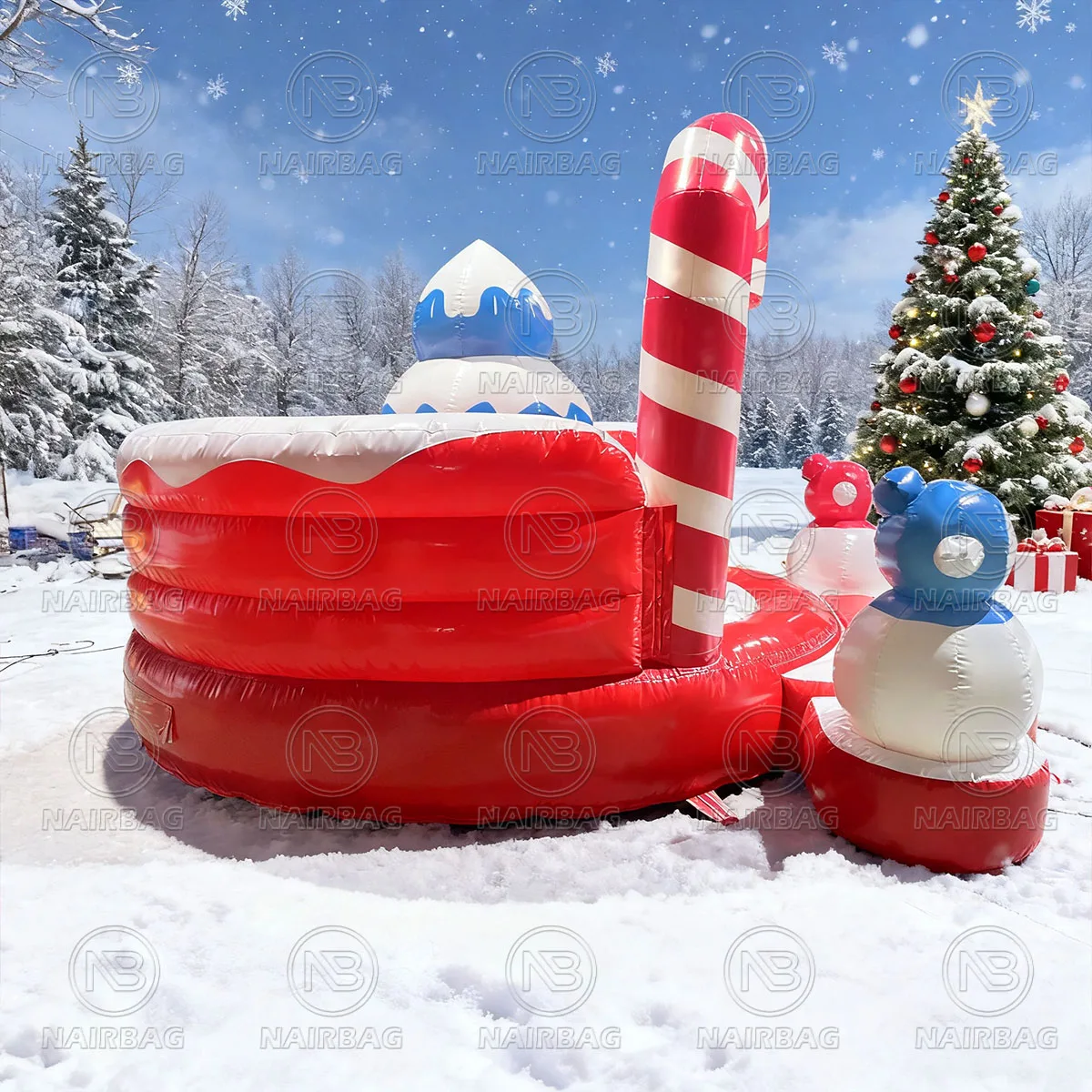 Christmas Inflatable Bouncer Candy Cane Bouncy Castle Indoor Outdoor Fun Game Blow Up Bounce House Trampoline for Kids 4mx4m
