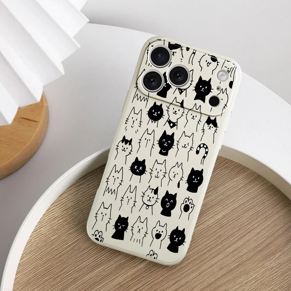 نمط قطة لطيف لهاتف iPhone17 ProMax 17 Air 16 15 14 13 12 11 Pro Max XS Max7 8 Plus 16e 16 Plus غطاء من البولي يوريثان الحراري Coque