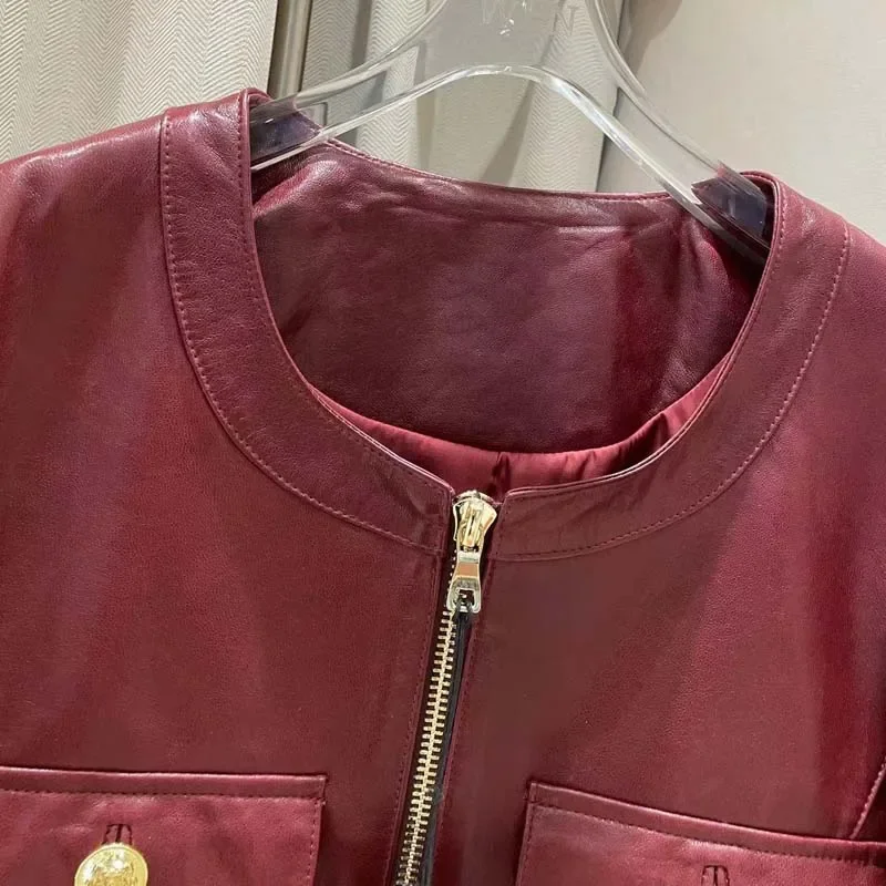 High-Grade Sheepskin All Vegetable Tanned Women Coat Spring 2024 New Arrival Short Length Clothes Short Length Red Color