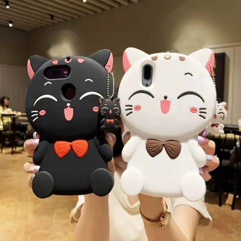 Cute Cartoon Cat Phone Case, Fall-proof Silicone Cover, iPhone 14, 13, 12, 11 Pro Max, X, XR, XS, Max, 7, 8 Plus