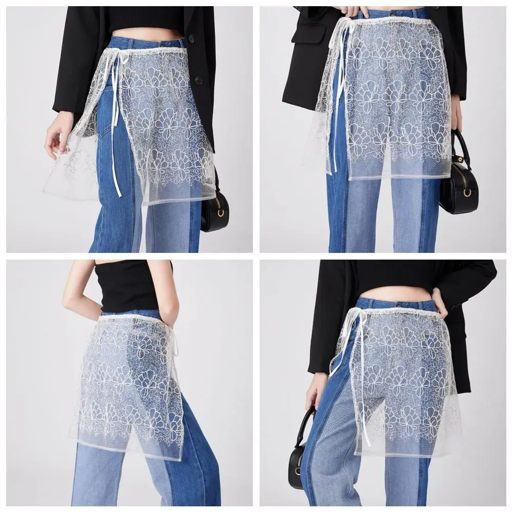 

Прозрачная многослойная юбка из тюля с вышивкой цветами и кружевом в стиле Y2K, уличная мода, Харадзюку, с завязками, с эффектом драпировки сзади