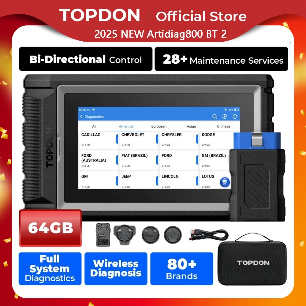

TOPDON 2025 НОВЫЙ Artidiag800 BT 2 OBD2 Все системы сканер Профессиональный автомобильный диагностический инструмент Автомобильный сканер Активный тест