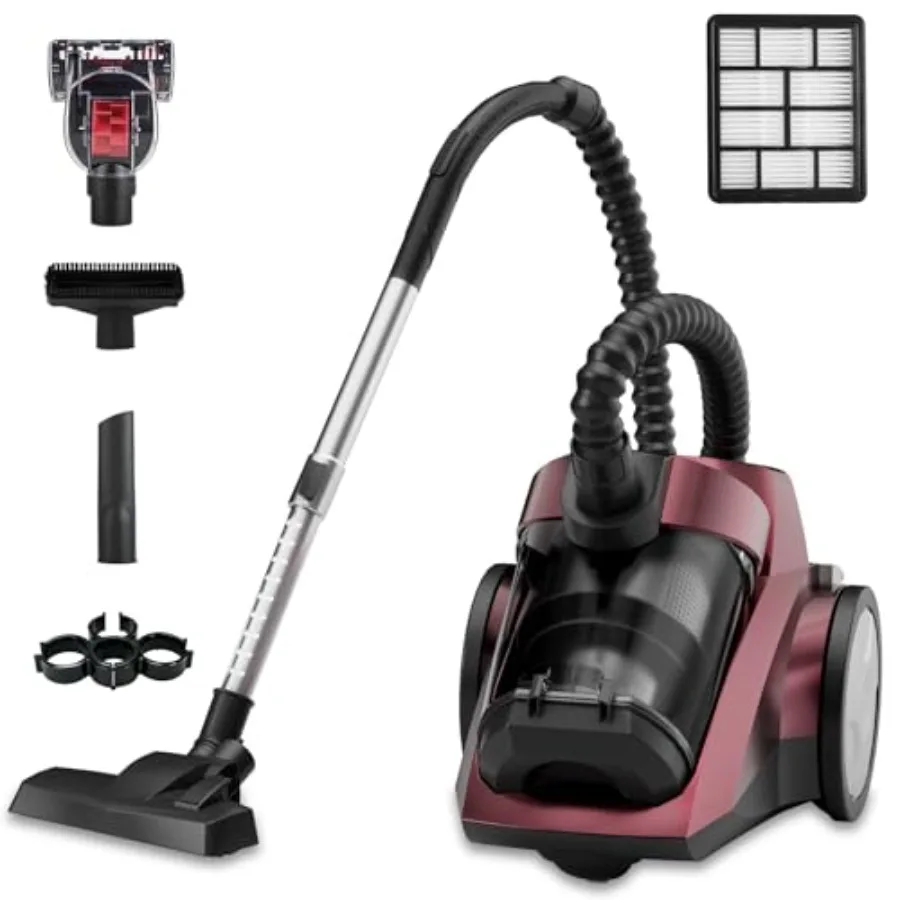 Canister Vacuum Cleaner 45Kpa 1600W Bagless Canister Vacuum with 4Qt Large Dust Cup Variable Speed Control 5 Tools Lightweight
