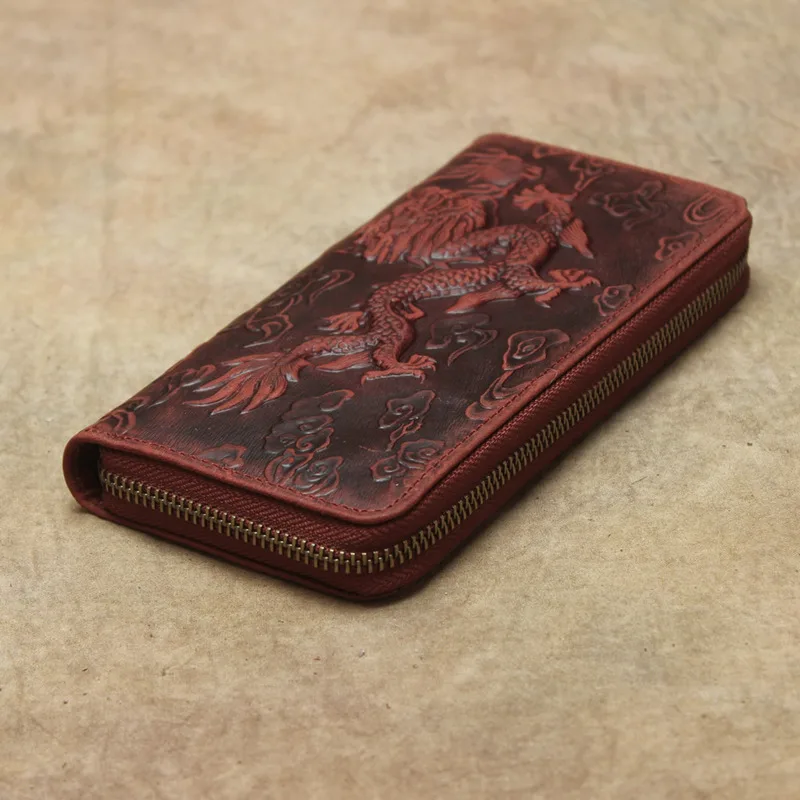 Gagacia New Retro Embossed Wallet Dragon Pattern Long Men Card Holder Handmade Purse Chinese Style Creative Design Wallet Unisex