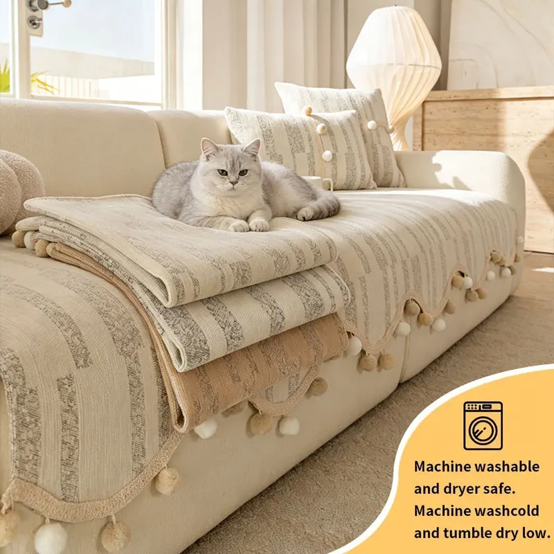 1PC-The Chenille striped shaped sofa cushion is scratch resistant, making it an ideal choice for pet owning families