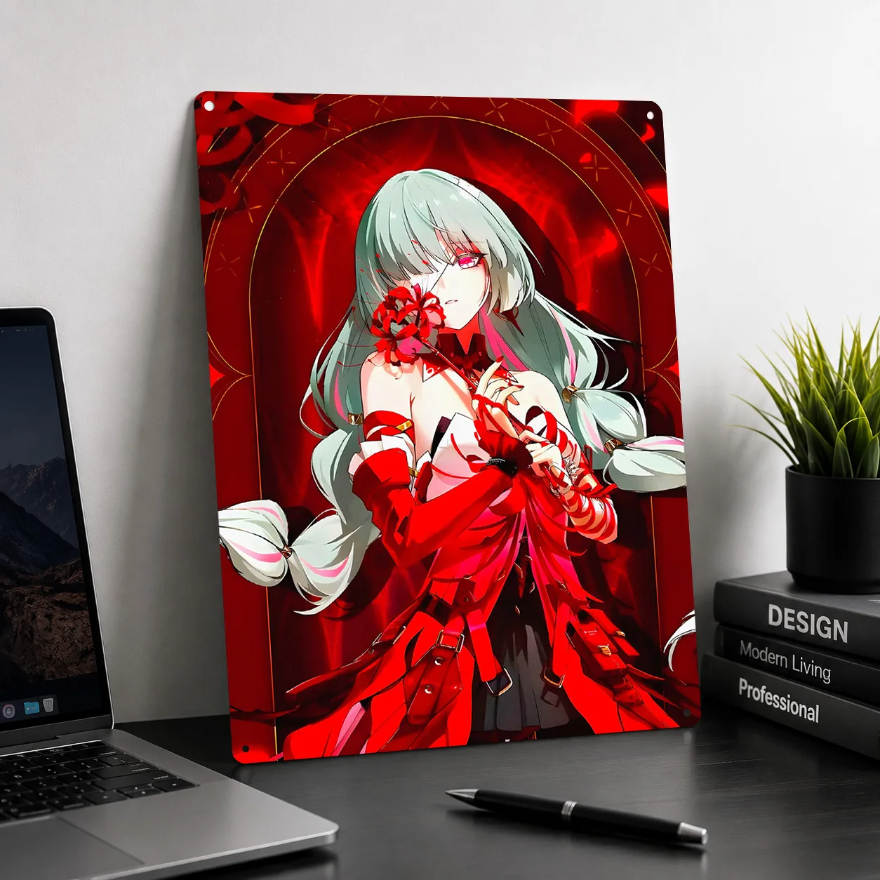 Anime Girl With Red Spider Lily Metal Poster Perfect Gift for Fans Lovers Personalized Wall Art Metal Sign for Decor Room House
