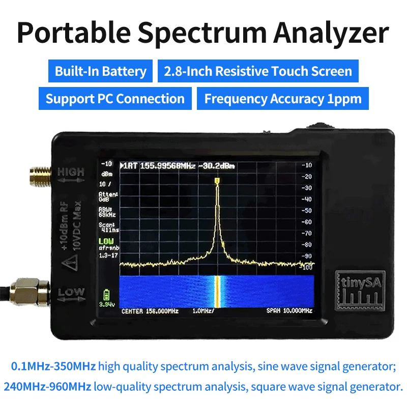 Imagem -02 - Tinysa Hand Held Tiny Spectrum Analyzer 100khz a 960mhz 2.8 Polegada Tft Display com Bateria Original