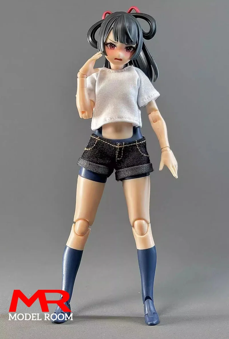 1/12 Scale Female T-shirt Denim Shorts Hot Pants Clothes Model Fit 6'' OB BJD Snail shell 86TOYS Soldier Action Figure Body Doll