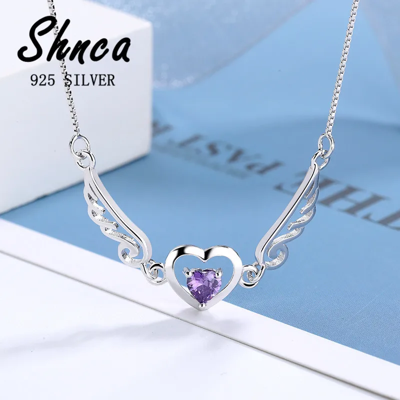 Classics Luxury 925 Sterling Silver Fairy Wings Heart Rhinestone Clavicle Necklaces For Women Girl JY030