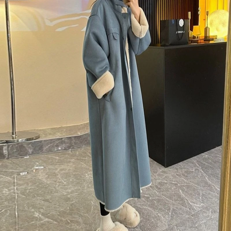 

Suede and fur integrated coat women's winter new thickened long locomotive lamb wool coat