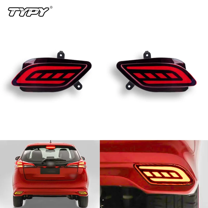 

TYPY Автомобильный светодиодный задний бампер для Toyota Yaris хэтчбек 2017 2018 2019 2021 2022 2023, стоп-сигнал, отражатель, задний противотуманный фонарь