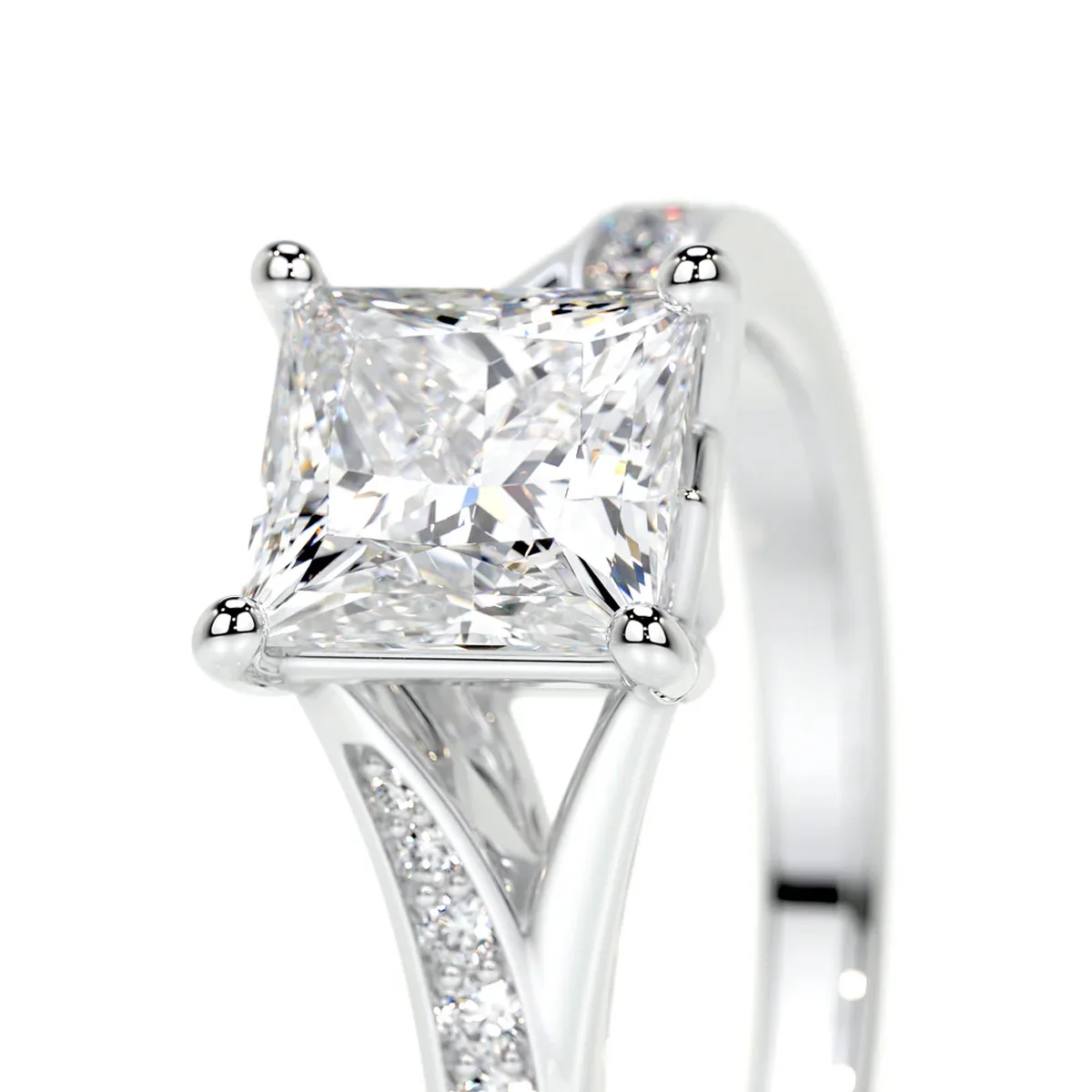 PT950/14K/18K White Gold Center Stone Princess Cut Lab Grown With Zero Emissions Diamond Solitaire Half Eternity Ring For Women