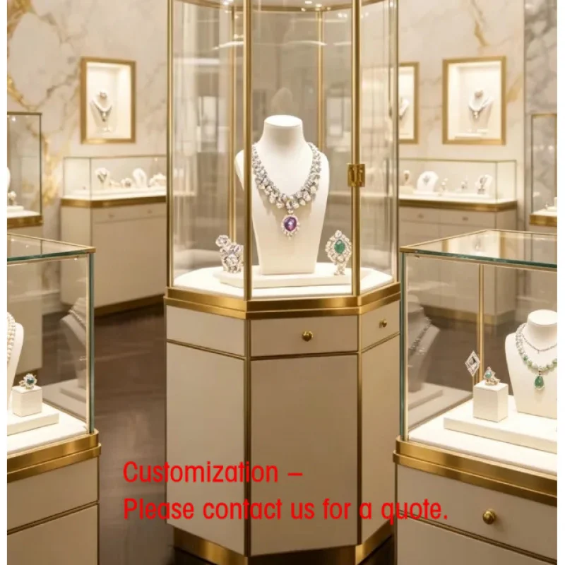 custom.Customizable Large Glass Jewelry Display LED Lighting Luxury Shopping Malls-Durable High Quality Retail Showcase